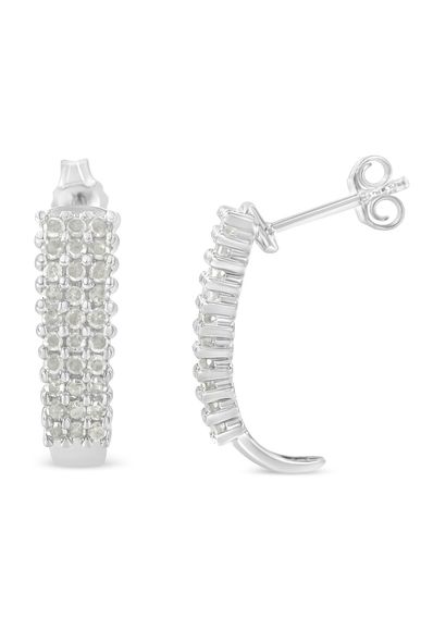 Sterling Silver Rose Cut Diamond J Shape Hoop Earrings